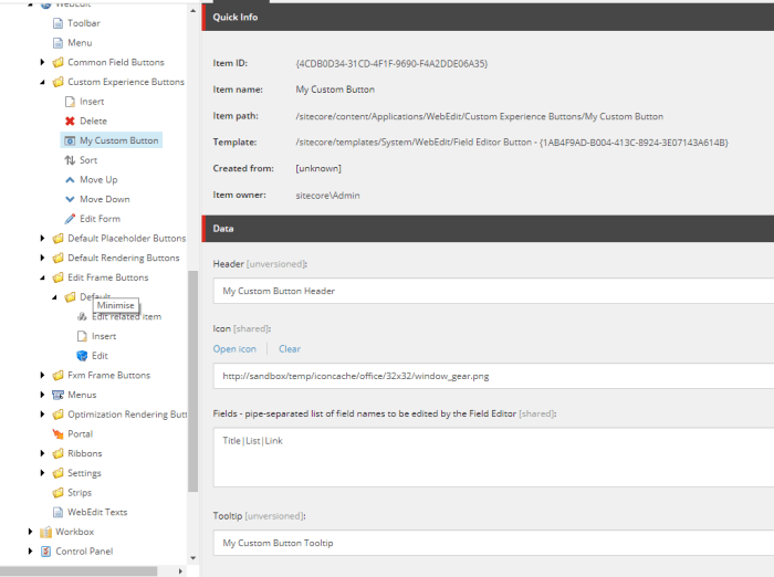 experience editor button options